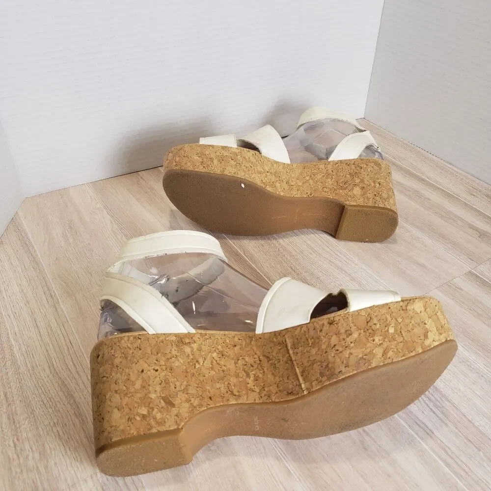 Dolce Vita Linda Cork Wedge Platform Sandals in white, size 9